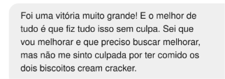 Print de mensagem de cliente relatando o uso das estratégias da Mentoria C.A.L.M.A.