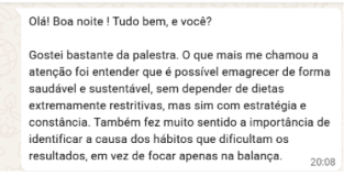 Mensagem recebida após uma palestra